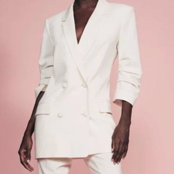 Frame x Imaan Darted Off White long Blazer, 3/4 ruffled sleeves - Picture 12 of 13